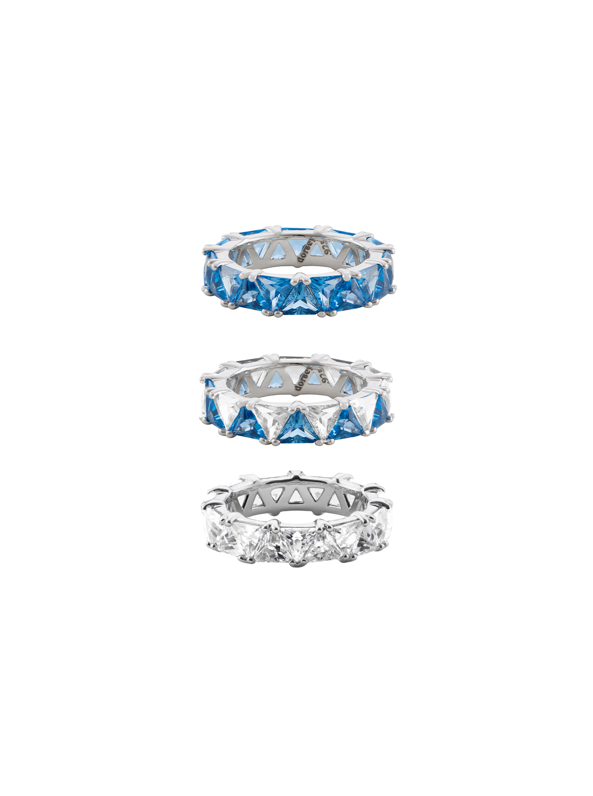 THEODORA DOUBLE TRILLION BLUE TOPAZ SPINEL RING STACK, SILVER