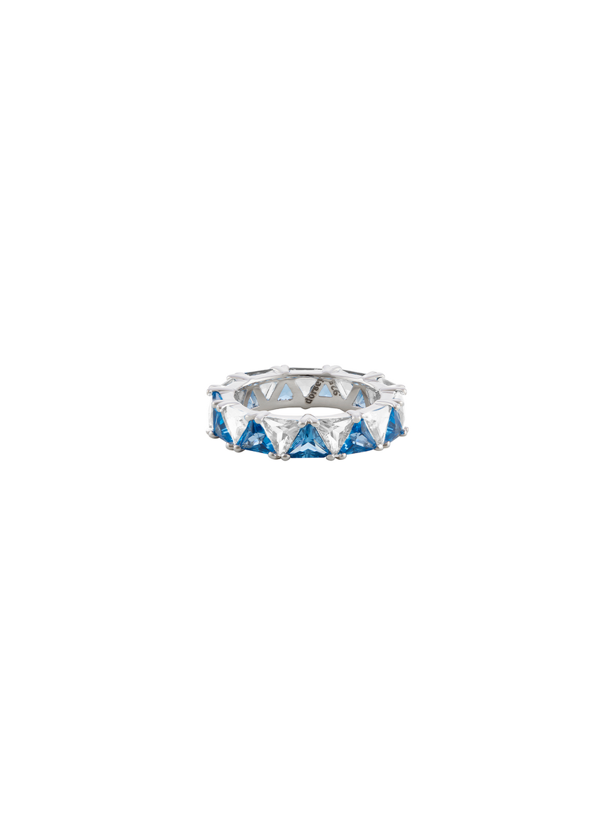 THEODORA DOUBLE TRILLION, LAB-GROWN BLUE TOPAZ SPINEL AND WHITE SAPPHIRE RING, SILVER