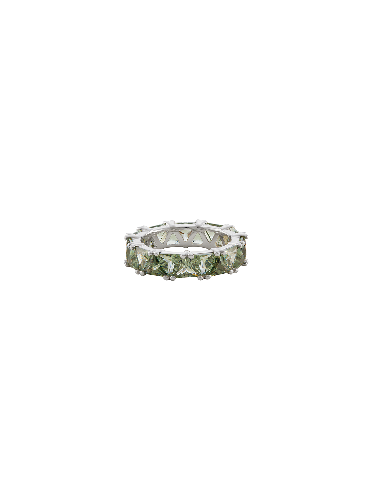 THEODORA DOUBLE TRILLION, LAB LIGHT GREEN SPINEL RING, SILVER