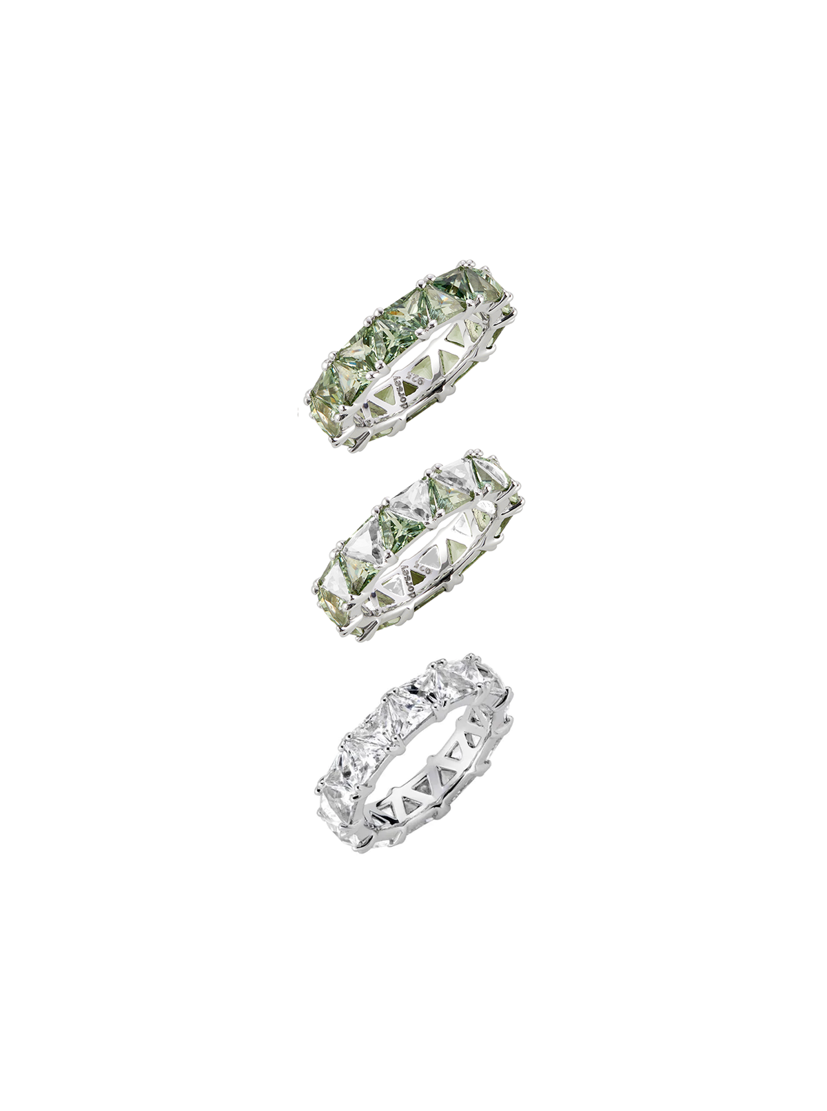 THEODORA DOUBLE TRILLION LAB LIGHT GREEN SPINEL RING STACK, SILVER