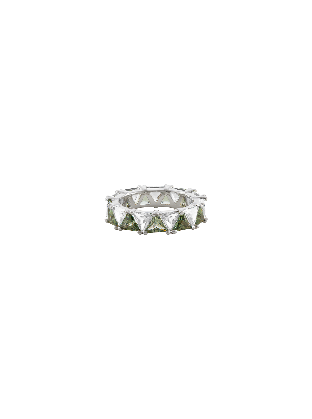 THEODORA DOUBLE TRILLION, LAB LIGHT GREEN SPINEL AND WHITE SAPPHIRE, SILVER RING