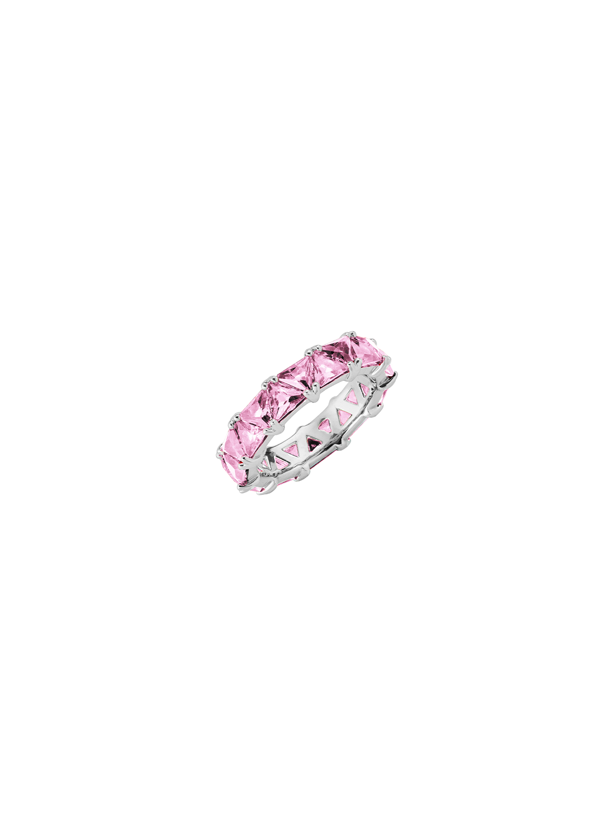 THEODORA DOUBLE TRILLION, LAB PINK SAPPHIRE RING, SILVER