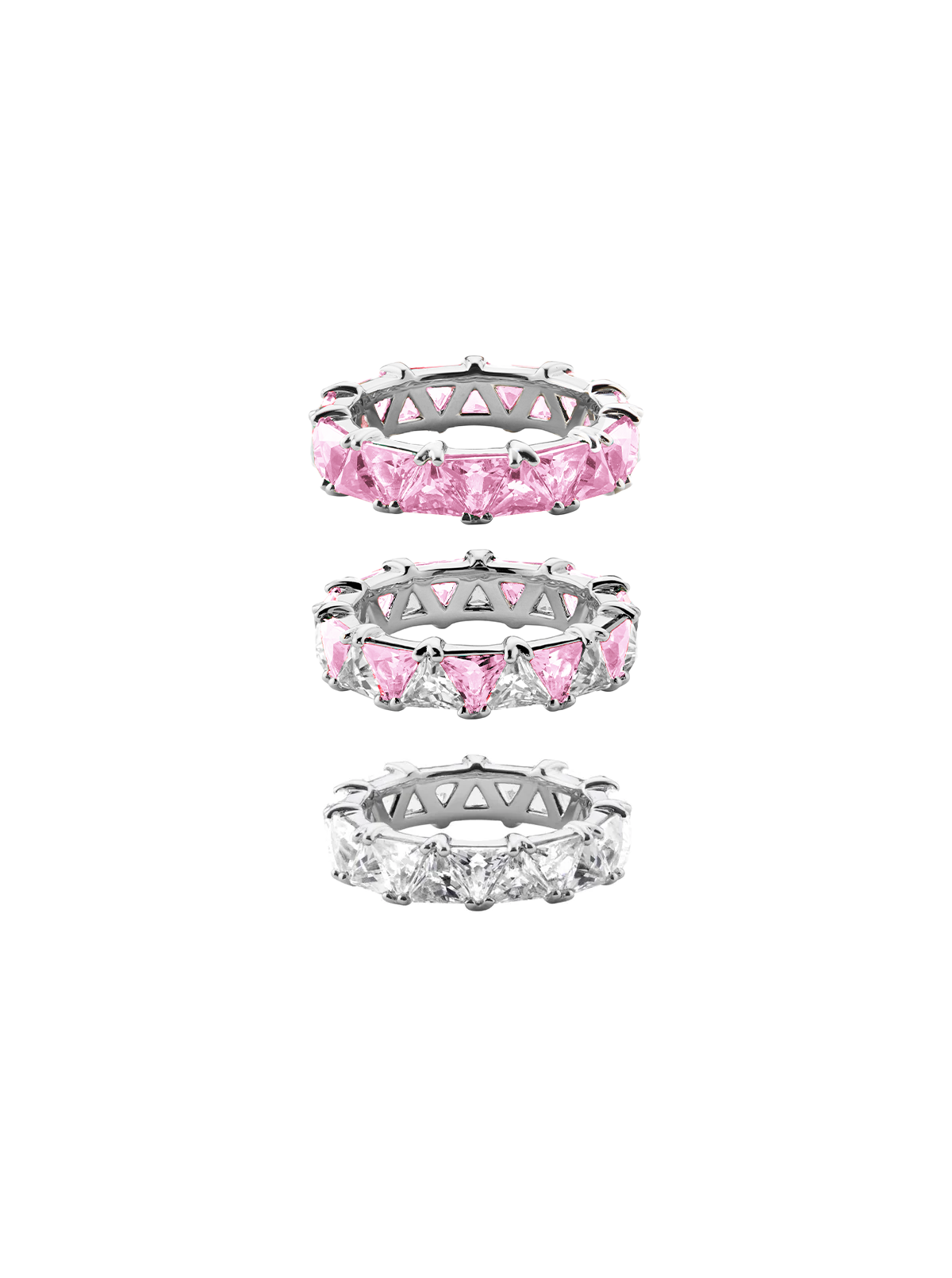 THEODORA DOUBLE TRILLION PINK SAPPHIRE RING STACK, SILVER