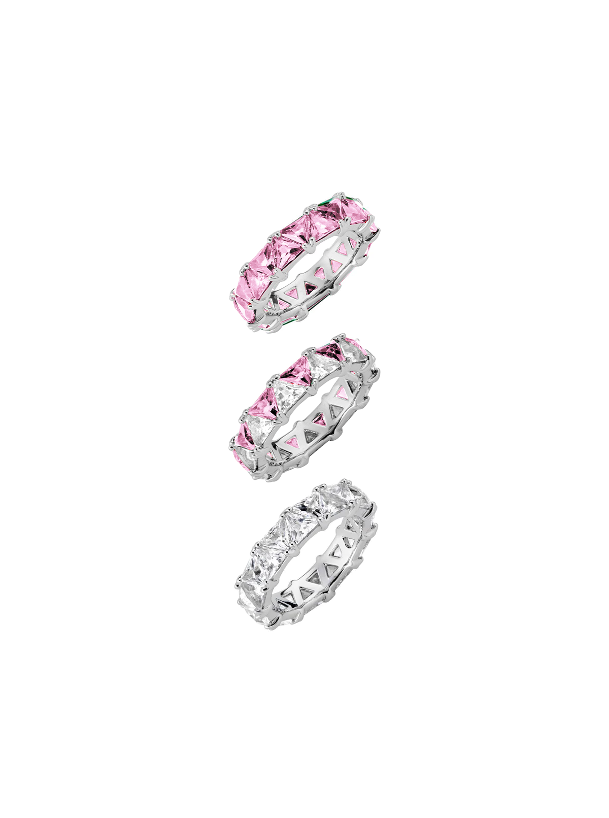 THEODORA DOUBLE TRILLION PINK SAPPHIRE RING STACK, SILVER