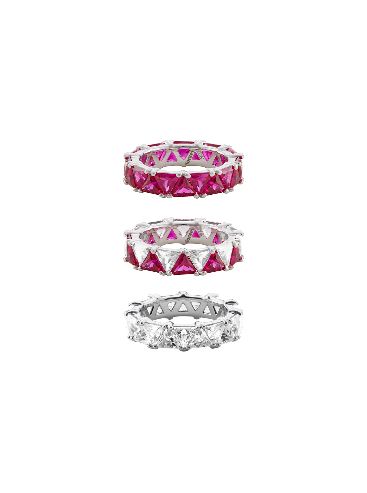 THEODORA DOUBLE TRILLION RED SAPPHIRE RING STACK, SILVER