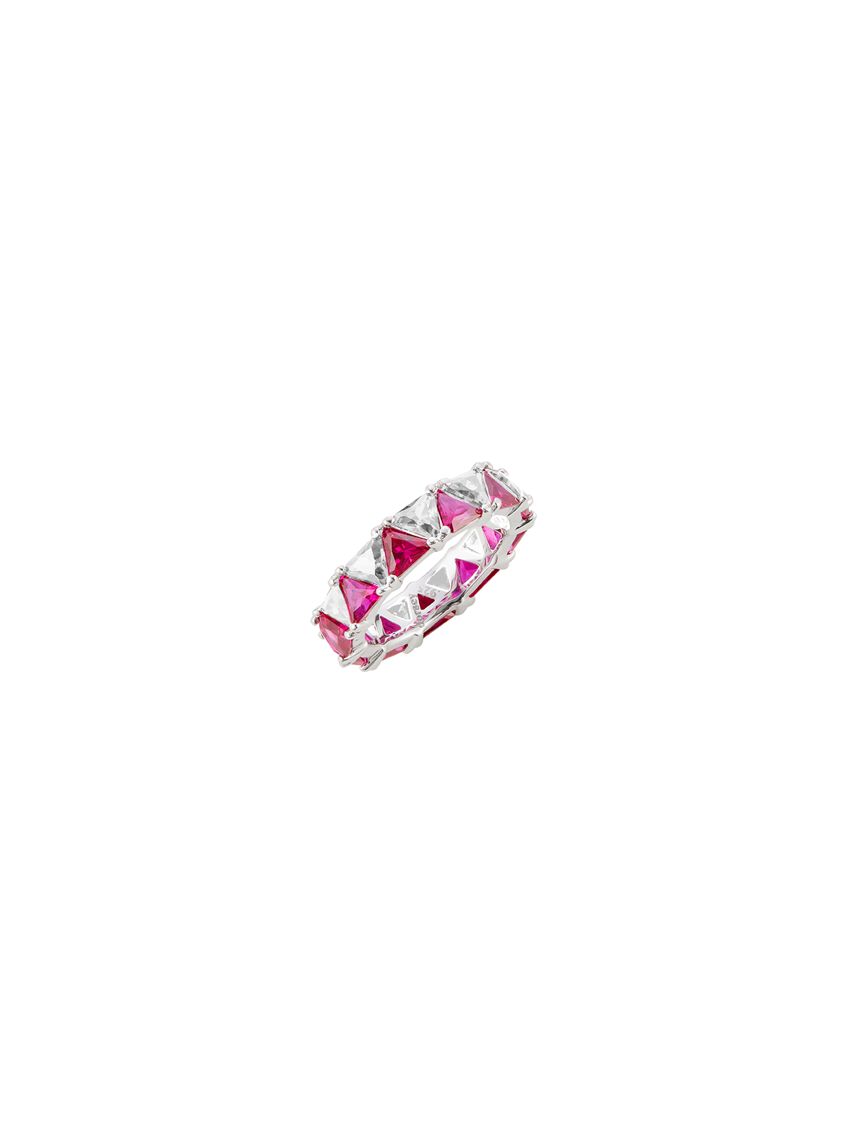 THEODORA DOUBLE TRILLION, LAB WHITE AND RED SAPPHIRE RING, SILVER