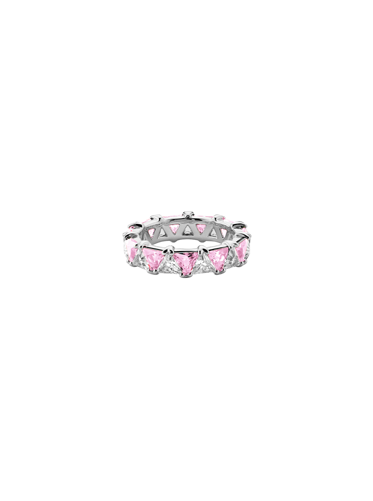 THEODORA DOUBLE TRILLION, LAB PINK AND WHITE SAPPHIRE RING, SILVER