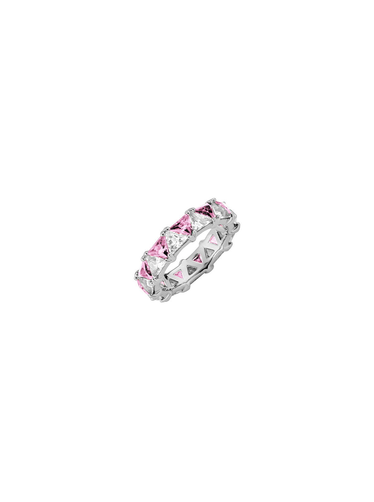 THEODORA DOUBLE TRILLION, LAB PINK AND WHITE SAPPHIRE RING, SILVER