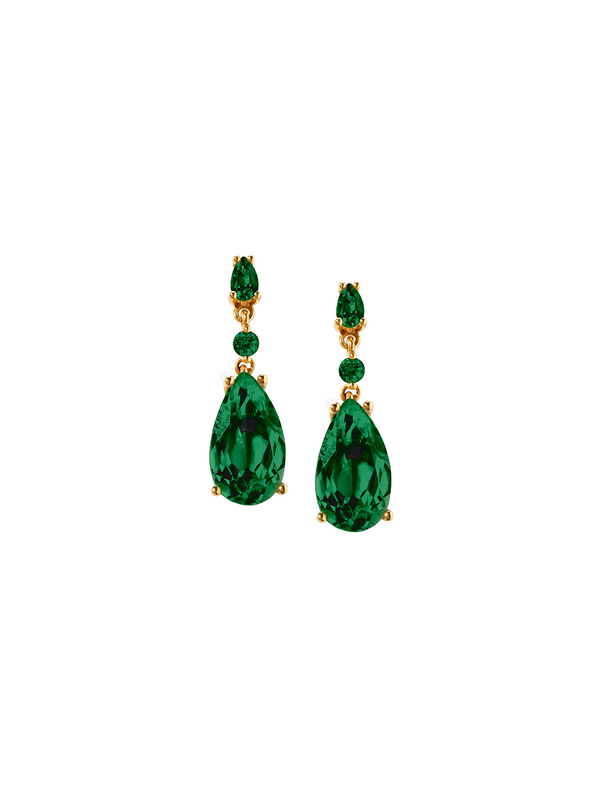 BELLAMY, 8 CARAT LAB EMERALD GOLD DROP EARRINGS