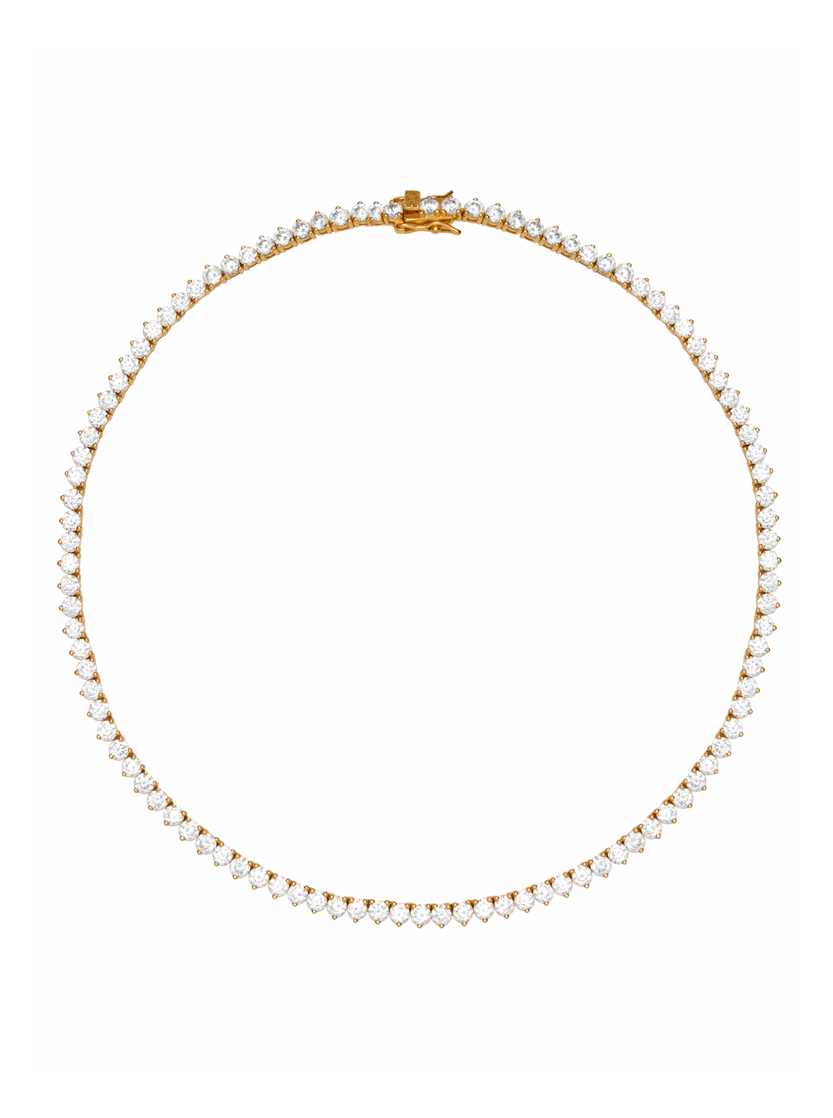 NEW SIZE: BENNINGTON 3-PRONG 3.5MM, LAB WHITE SAPPHIRE GOLD RIVIÈRE NECKLACE