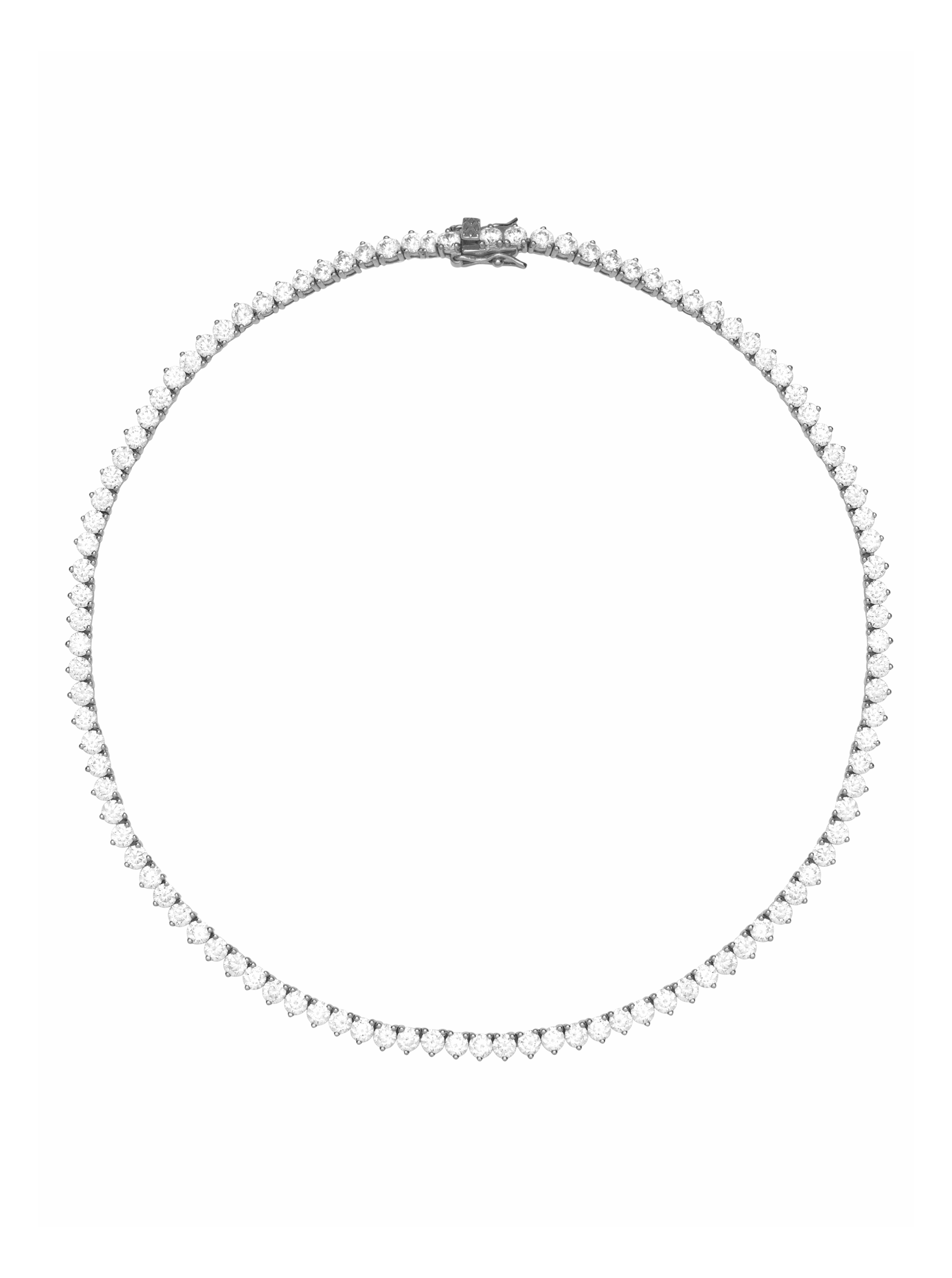 NEW SIZE: BENNINGTON 3-PRONG 3.5MM, LAB WHITE SAPPHIRE SILVER RIVIÈRE NECKLACE