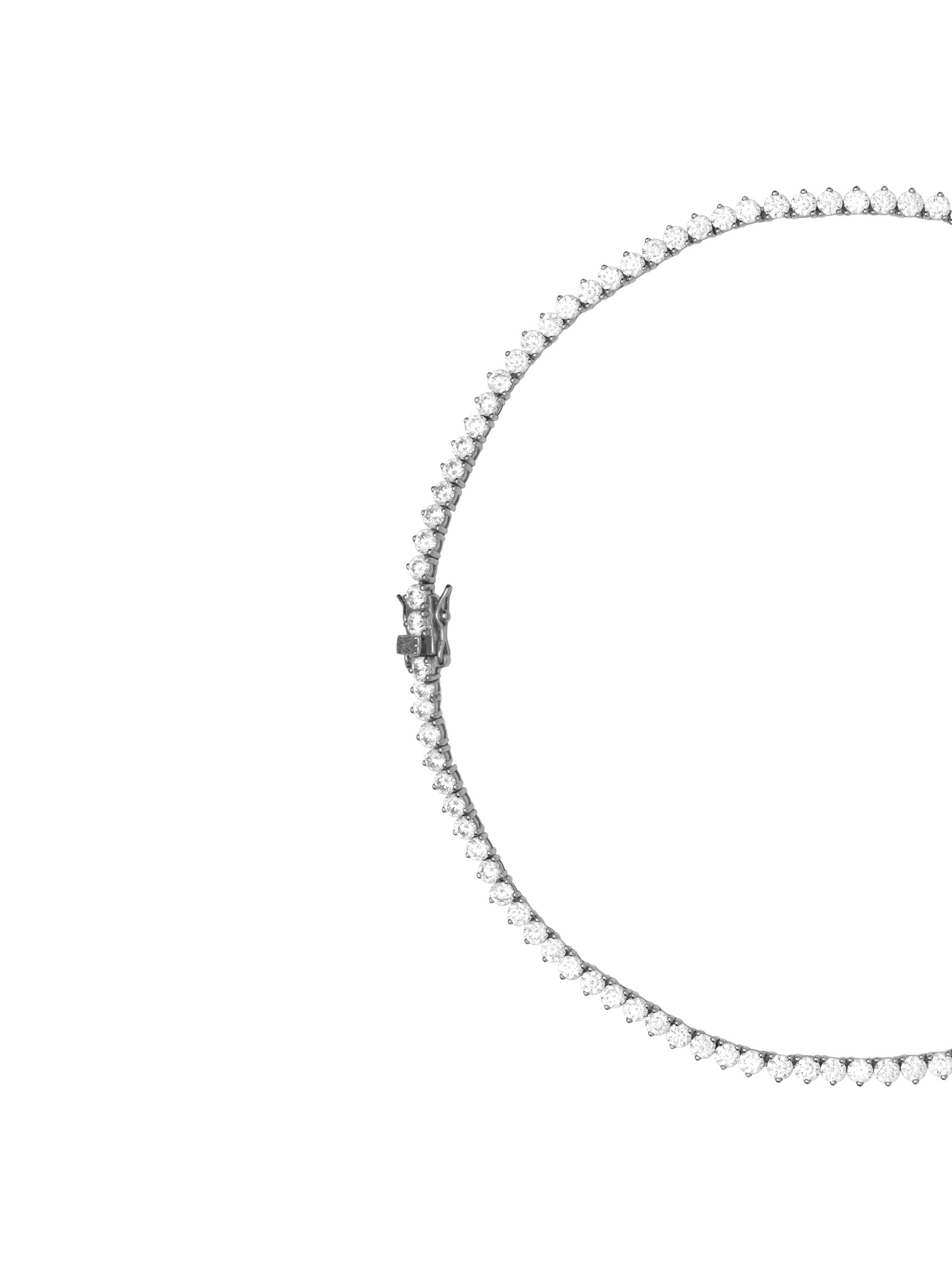 NEW SIZE: BENNINGTON 3-PRONG 3.5MM, LAB WHITE SAPPHIRE SILVER RIVIÈRE NECKLACE