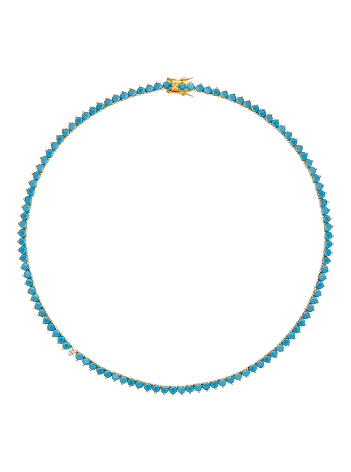 BENNINGTON 3-PRONG 3.5MM, NANO TURQUOISE AND LAB DIAMOND RIVIÈRE NECKLACE, GOLD