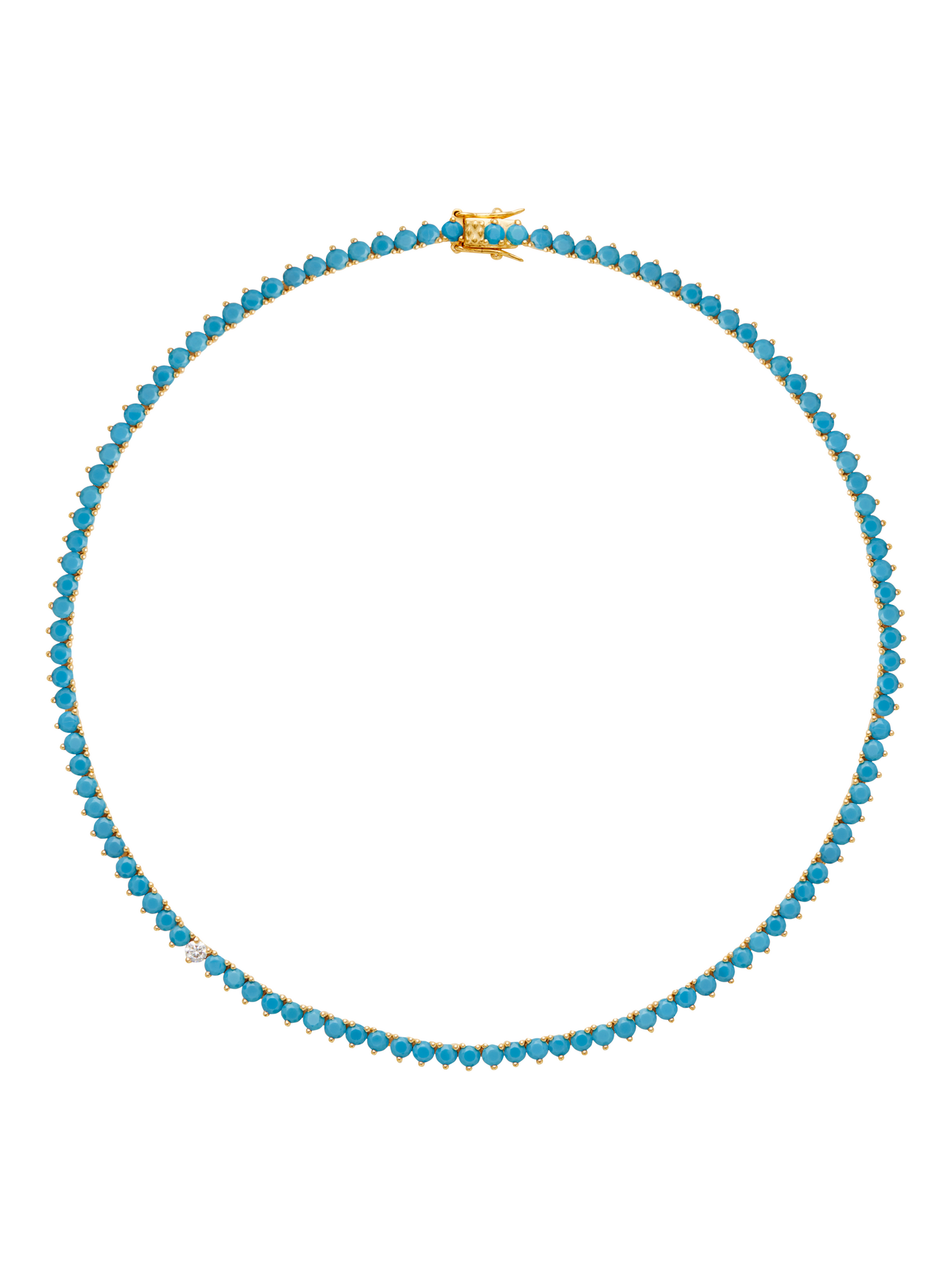 BENNINGTON 3-PRONG 3.5MM, NANO TURQUOISE AND LAB DIAMOND RIVIÈRE NECKLACE, GOLD