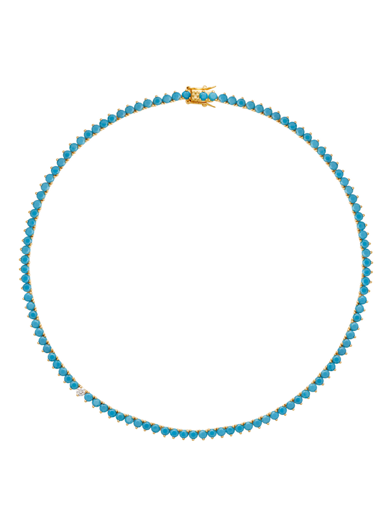 BENNINGTON 3-PRONG 3.5MM, NANO TURQUOISE AND LAB DIAMOND RIVIÈRE NECKLACE, GOLD