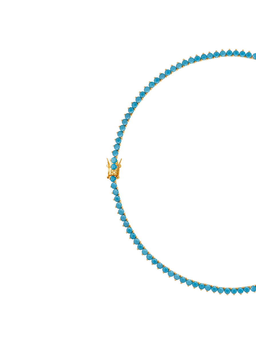 BENNINGTON 3-PRONG 3.5MM, NANO TURQUOISE AND LAB DIAMOND RIVIÈRE NECKLACE, GOLD