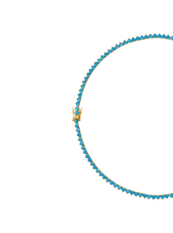 BENNINGTON 3-PRONG 3.5MM, NANO TURQUOISE AND LAB DIAMOND RIVIÈRE NECKLACE, GOLD