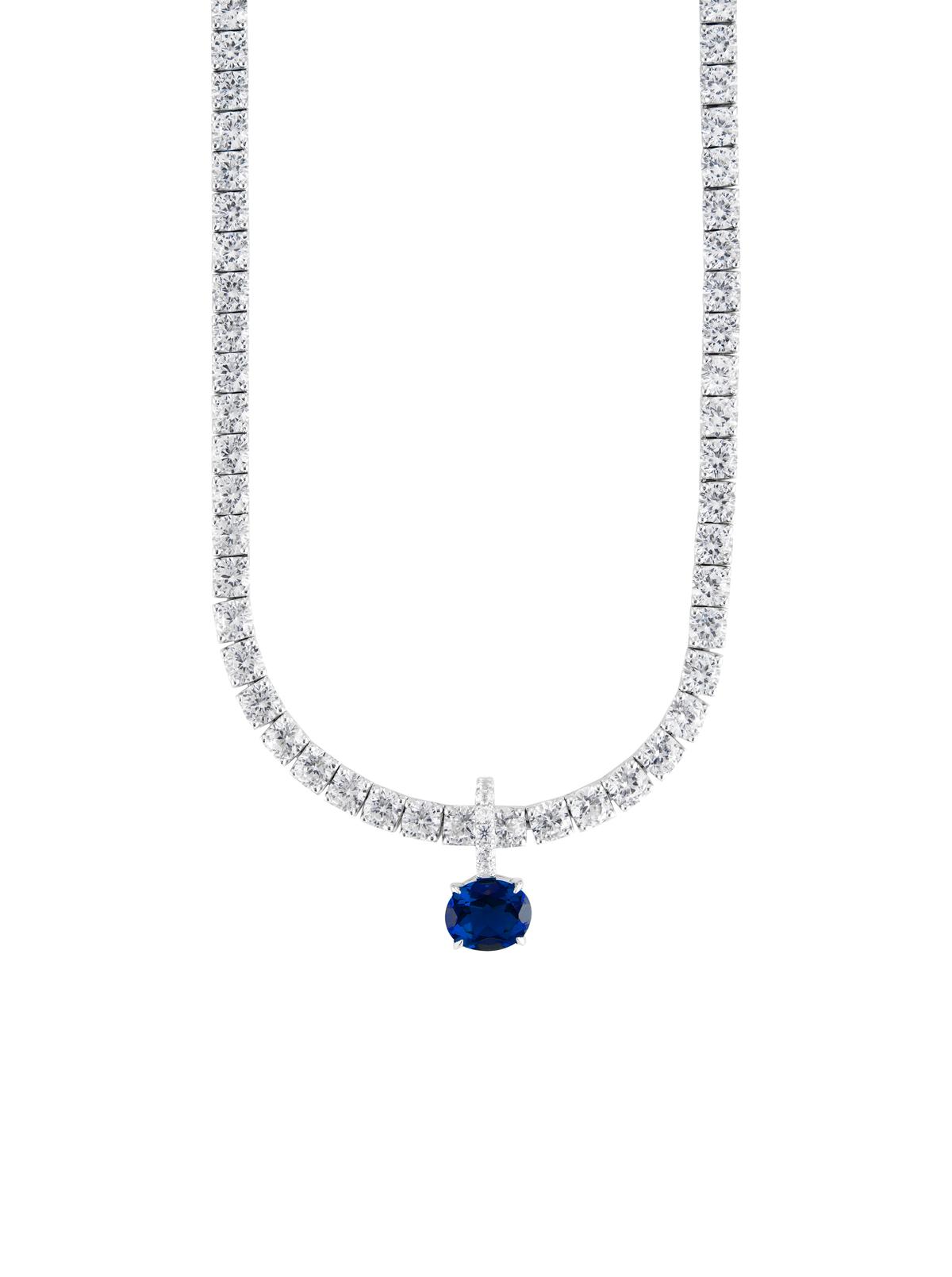 LAB BLUE SAPPHIRE EAST WEST OVAL PENDANT, SILVER