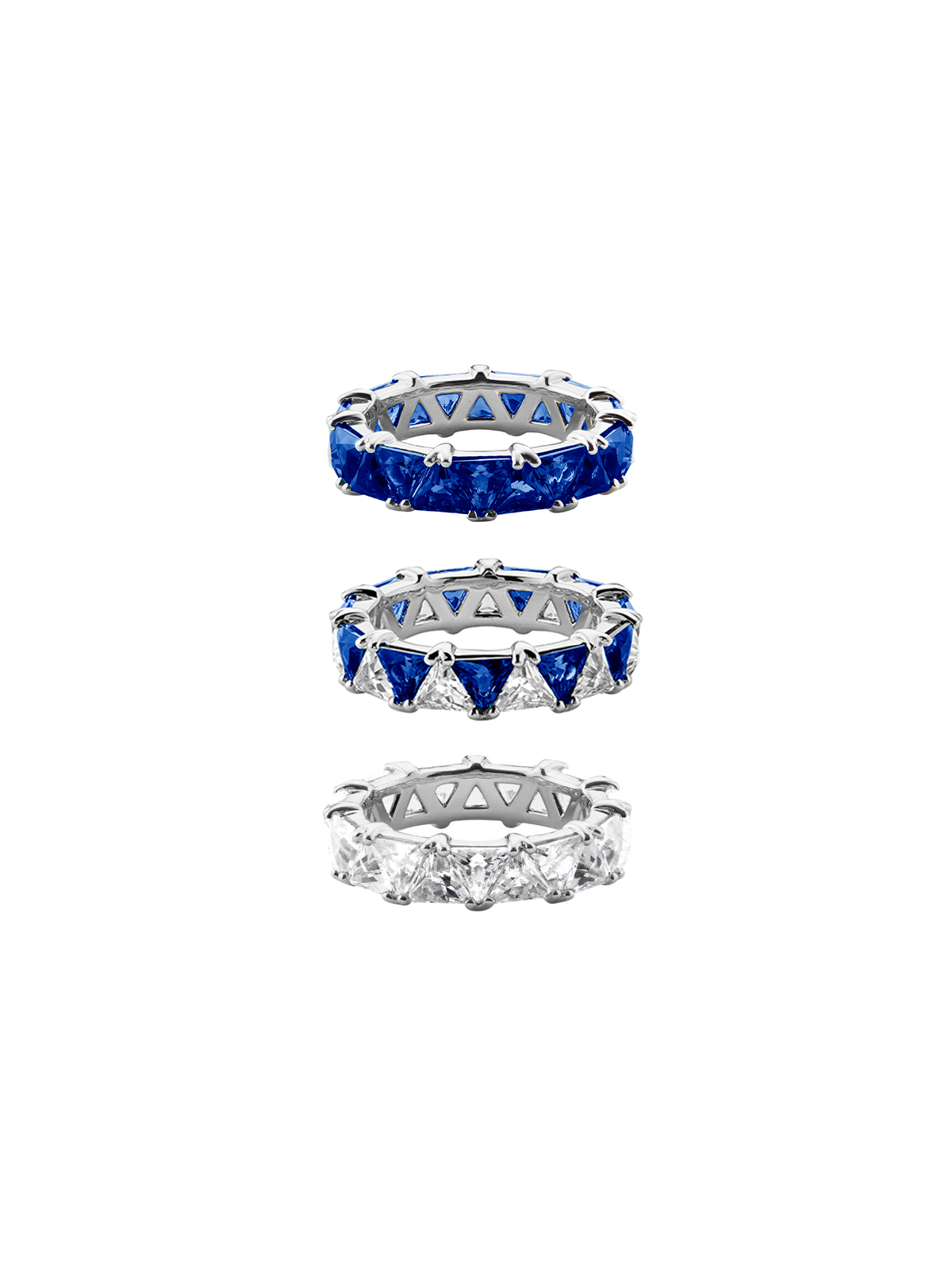 THEODORA DOUBLE TRILLION BLUE SAPPHIRE RING STACK, SILVER