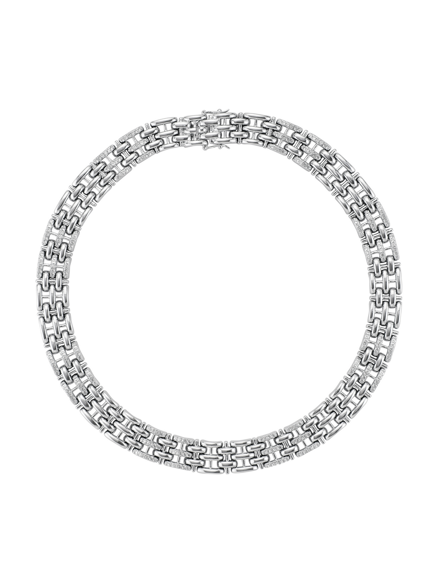 CLARETTE PAVÉ LINK NECKLACE, SILVER