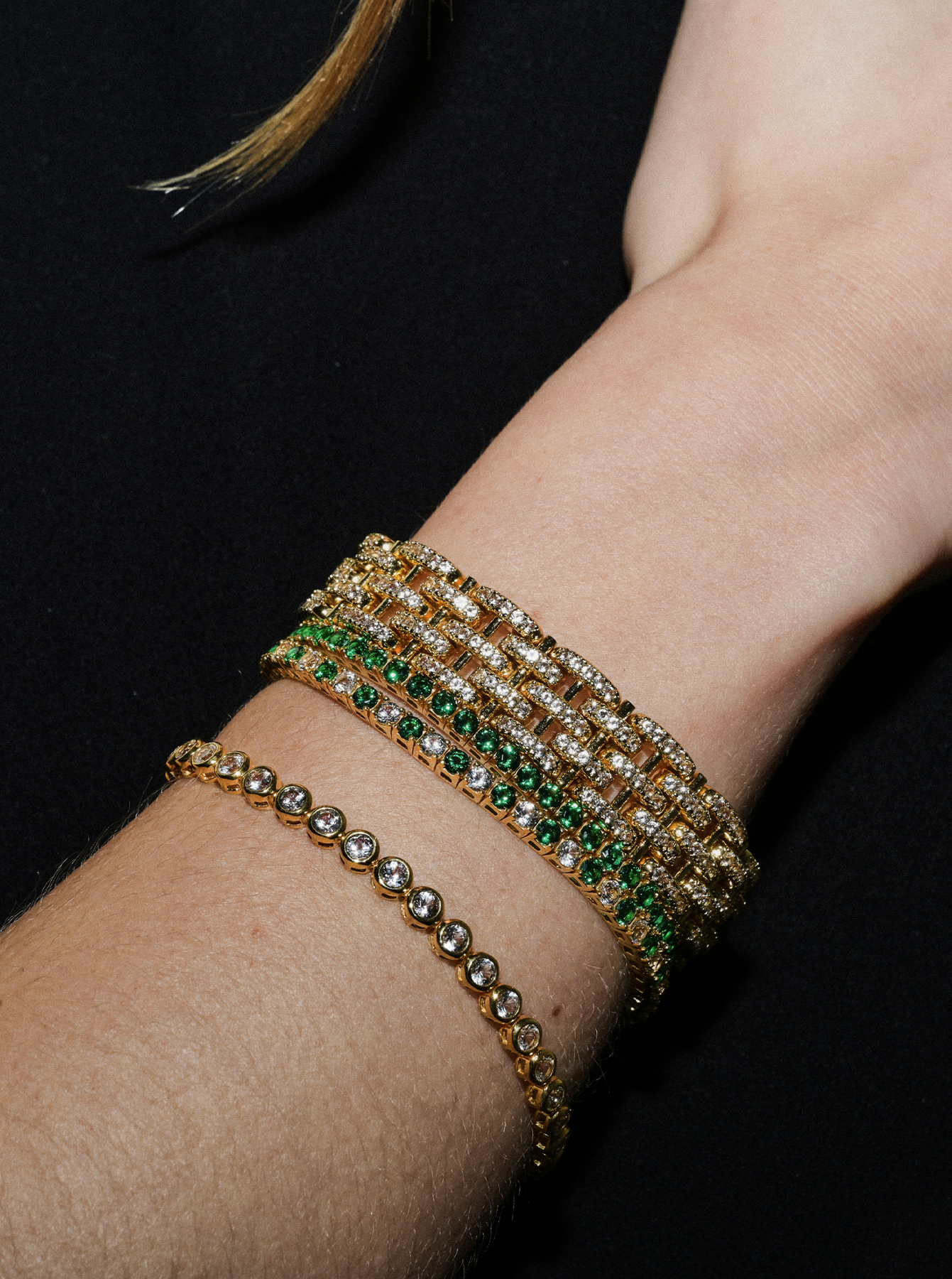 KATE 3MM ROUND CUT, NANO CRYSTAL EMERALD RIVIÈRE BRACELET