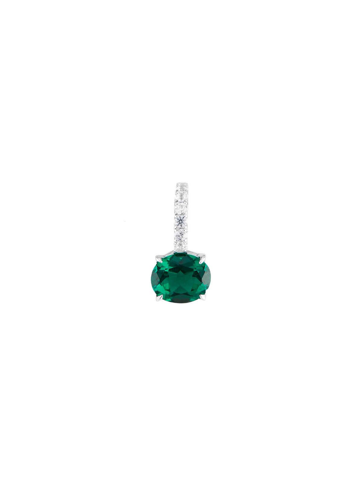 LAB EMERALD EAST WEST OVAL PENDANT, SILVER