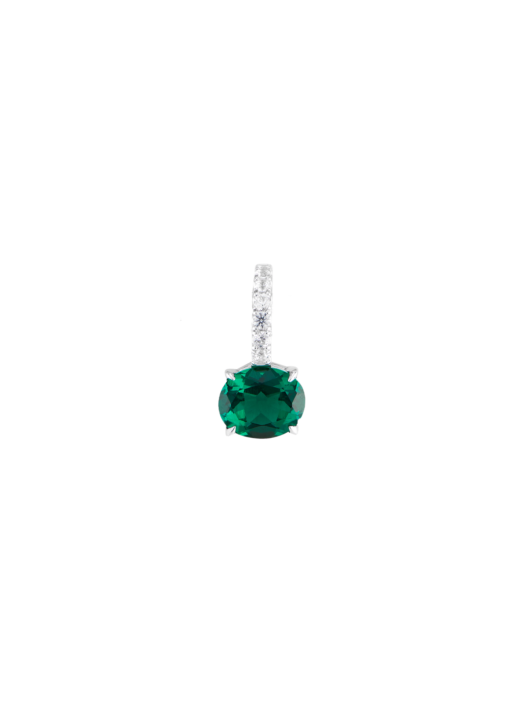 LAB EMERALD EAST WEST OVAL PENDANT, SILVER