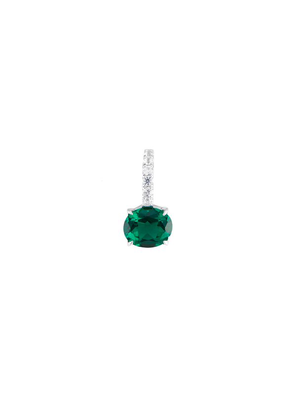 LAB-GROWN EMERALD EAST WEST OVAL PENDANT, SILVER