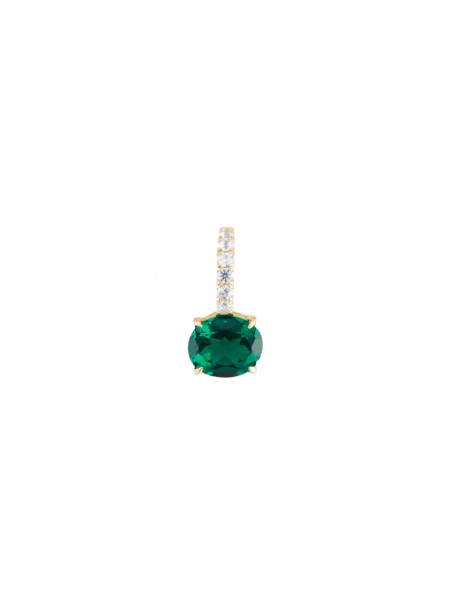 LAB EMERALD EAST WEST OVAL PENDANT, GOLD