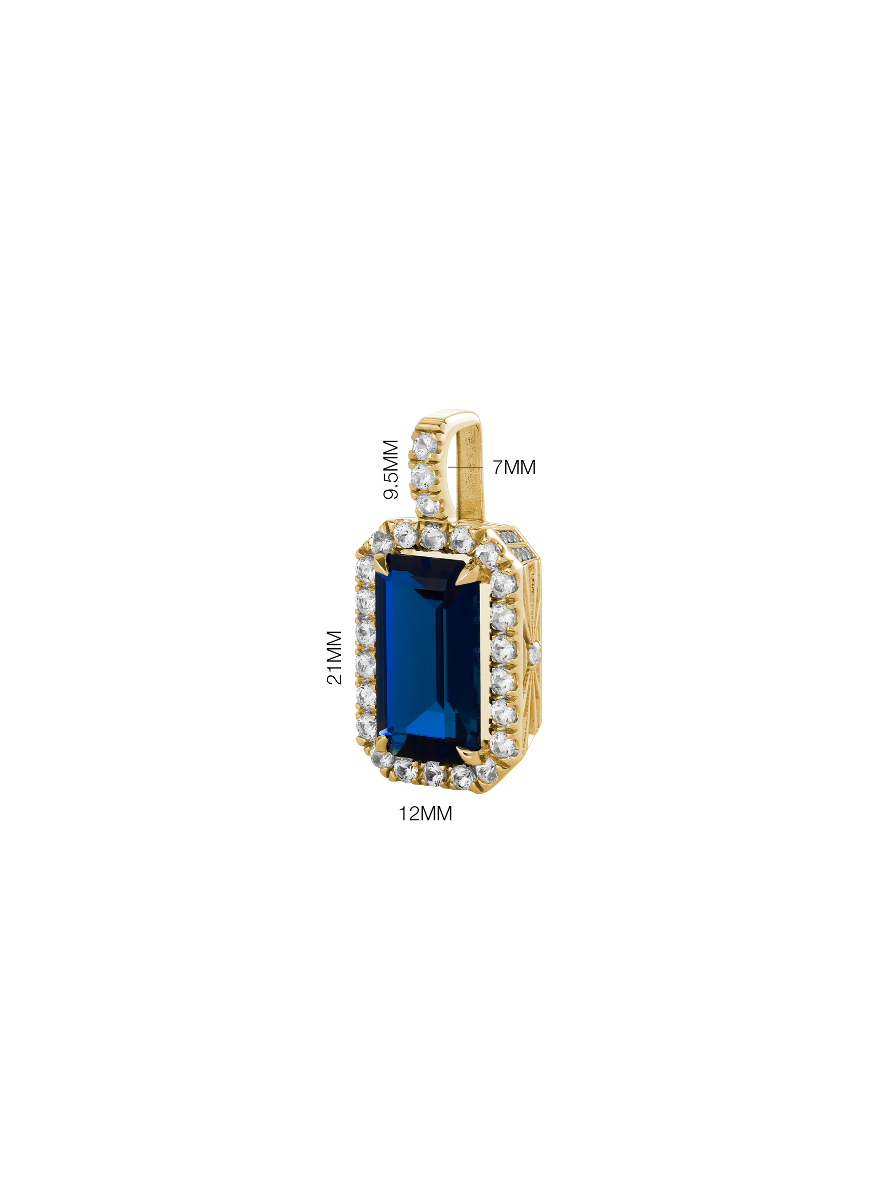 LAB BLUE SAPPHIRE EMERALD CUT PENDANT, GOLD