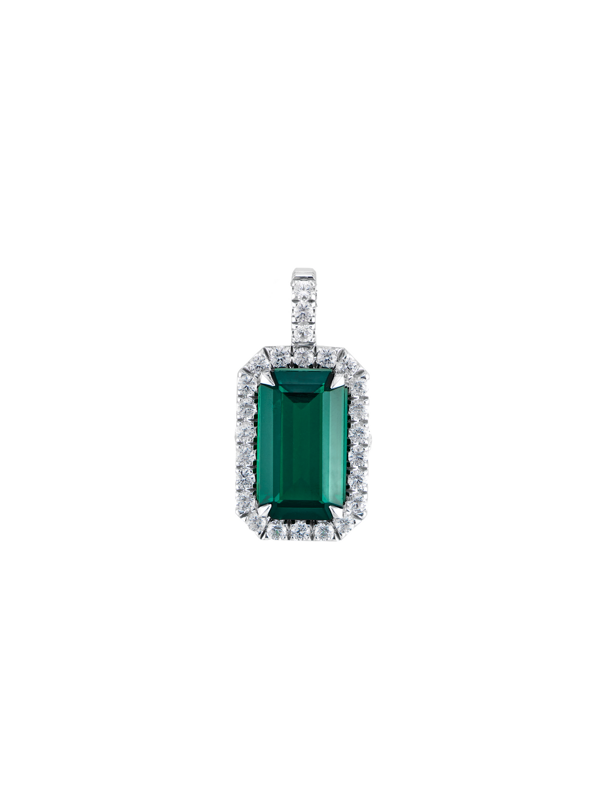 LAB EMERALD EMERALD CUT PENDANT, SILVER