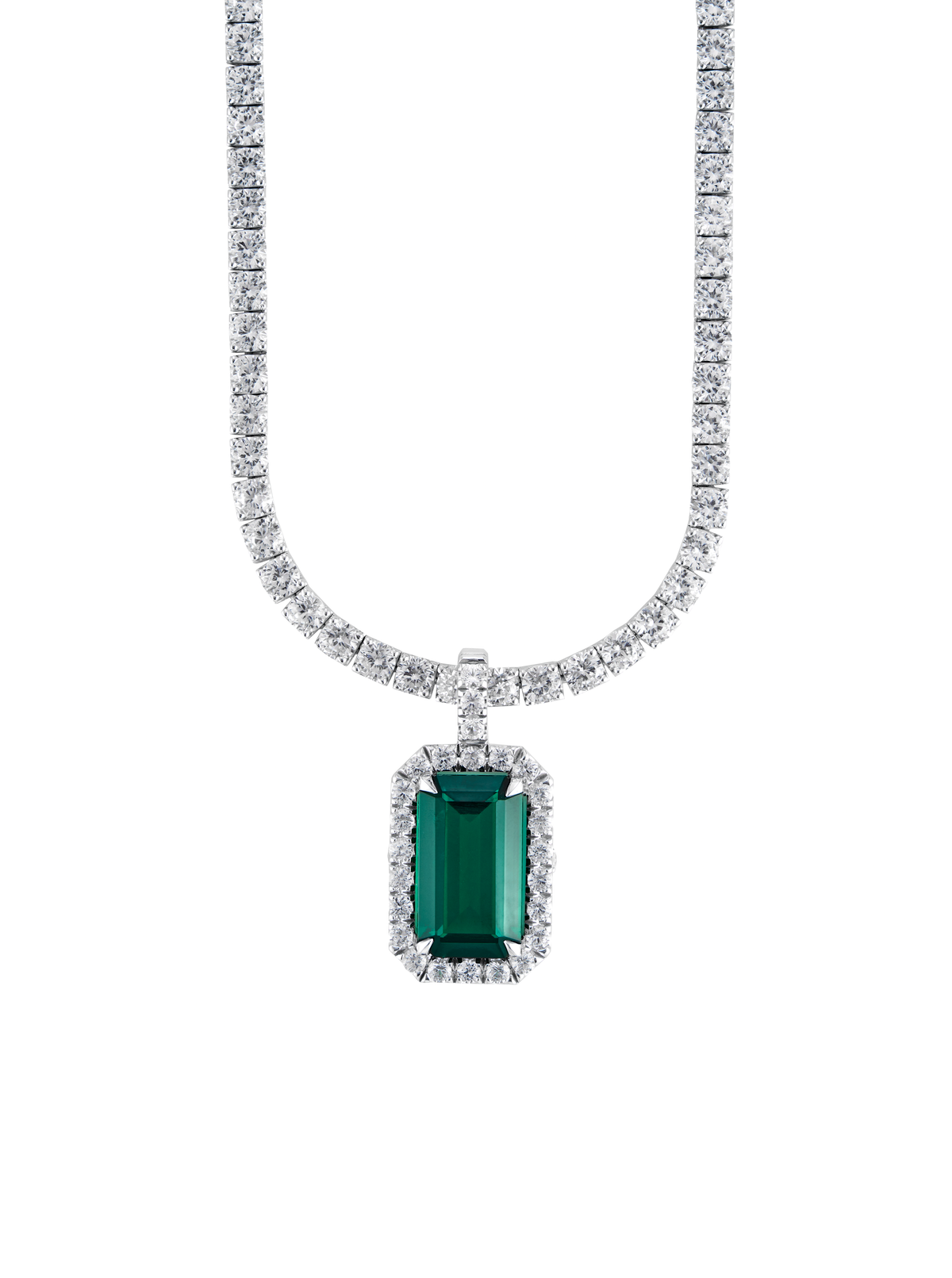 LAB EMERALD EMERALD CUT PENDANT, SILVER