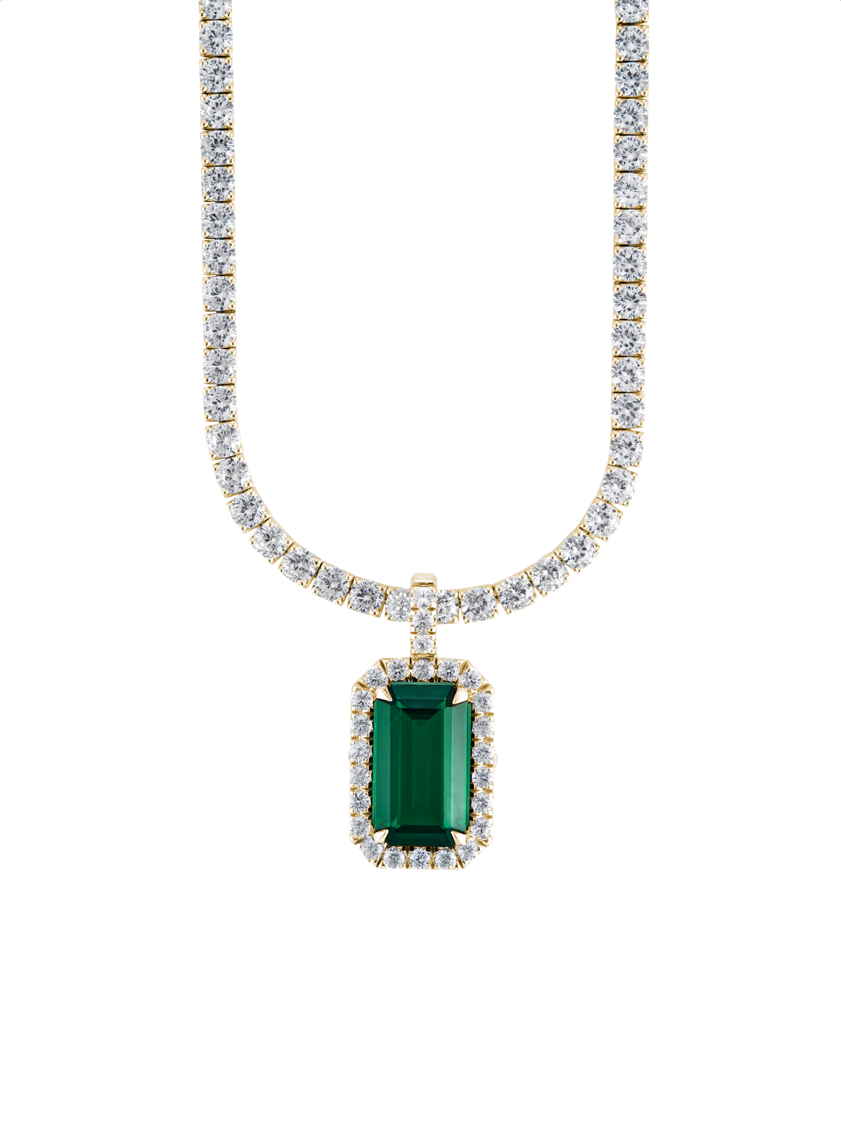 LAB EMERALD EMERALD CUT PENDANT, GOLD