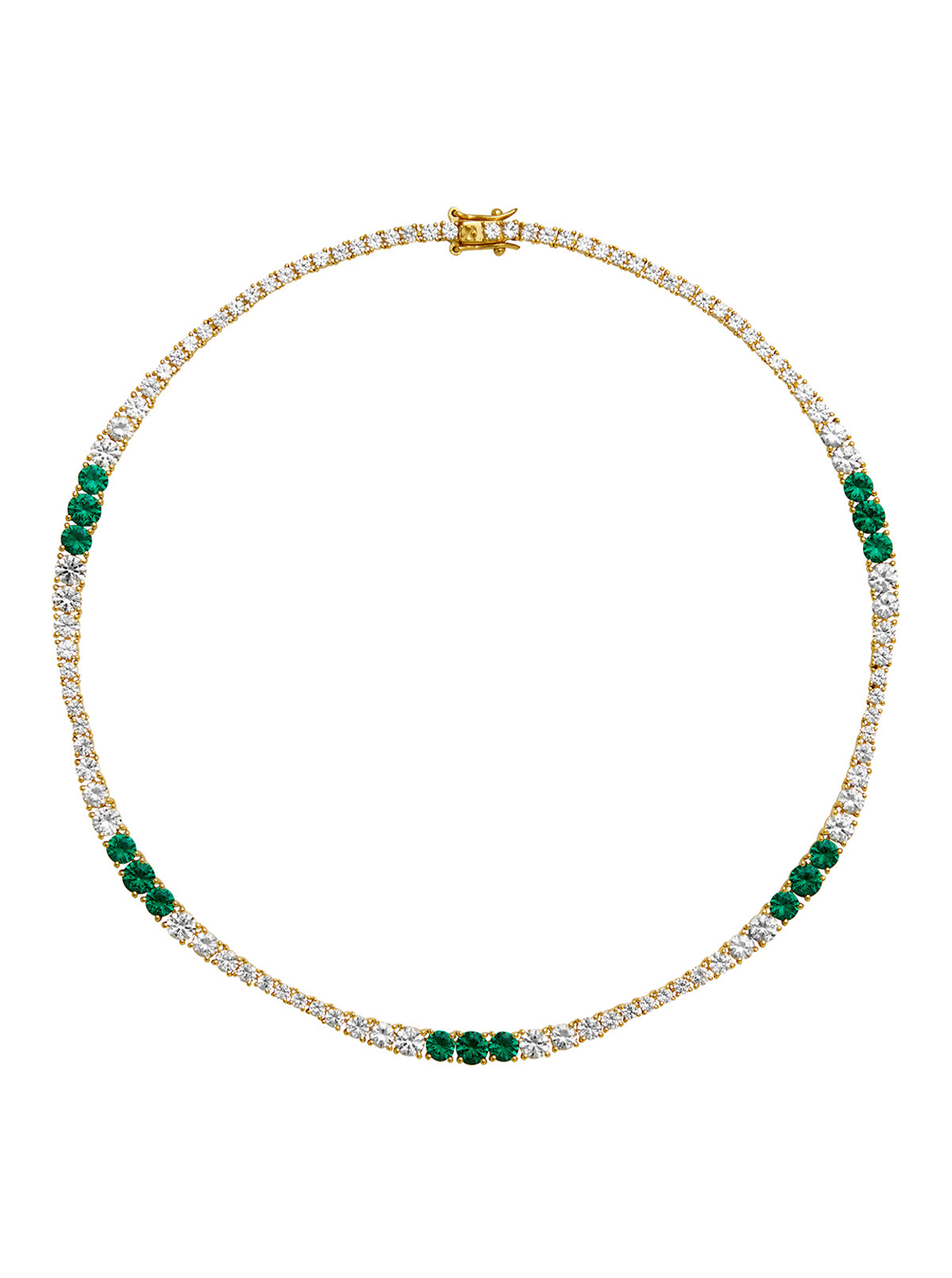 ISADORA, LAB WHITE SAPPHIRE AND NANO CRYSTAL EMERALD GOLD RIVIÈRE NECKLACE