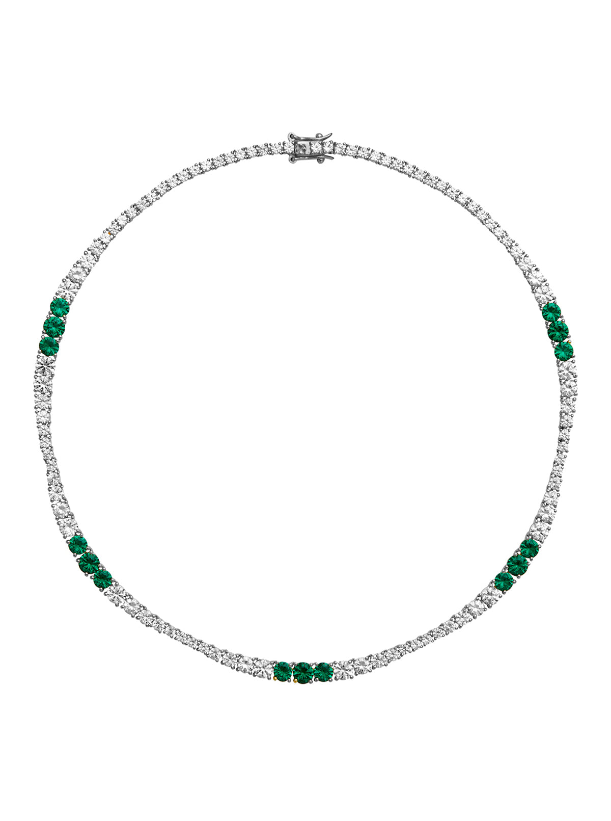 ISADORA, LAB WHITE SAPPHIRE AND NANO CRYSTAL EMERALD SILVER RIVIÈRE NECKLACE