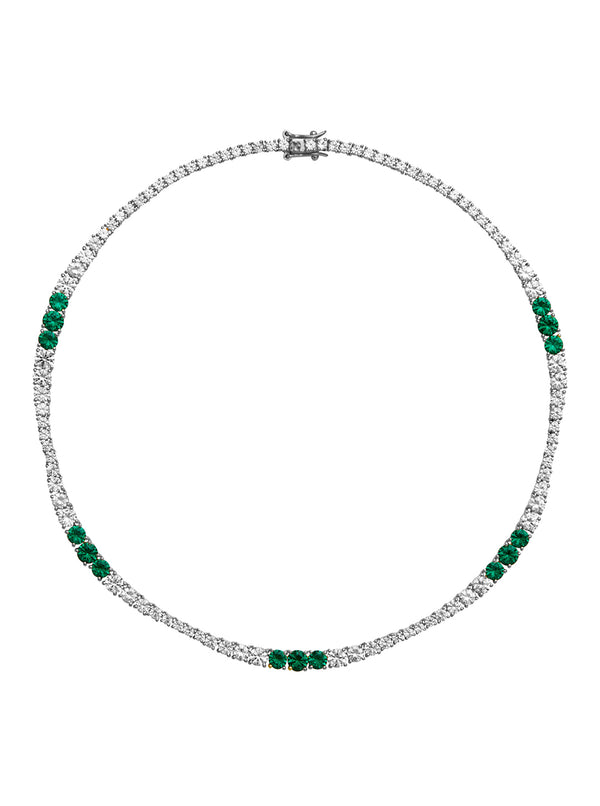 ISADORA, LAB WHITE SAPPHIRE AND NANO CRYSTAL EMERALD SILVER RIVIÈRE NECKLACE