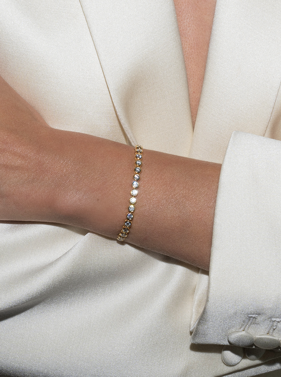 NEW SIZE: JAMES BEZEL 3MM, LAB WHITE SAPPHIRE GOLD RIVIÈRE BRACELET