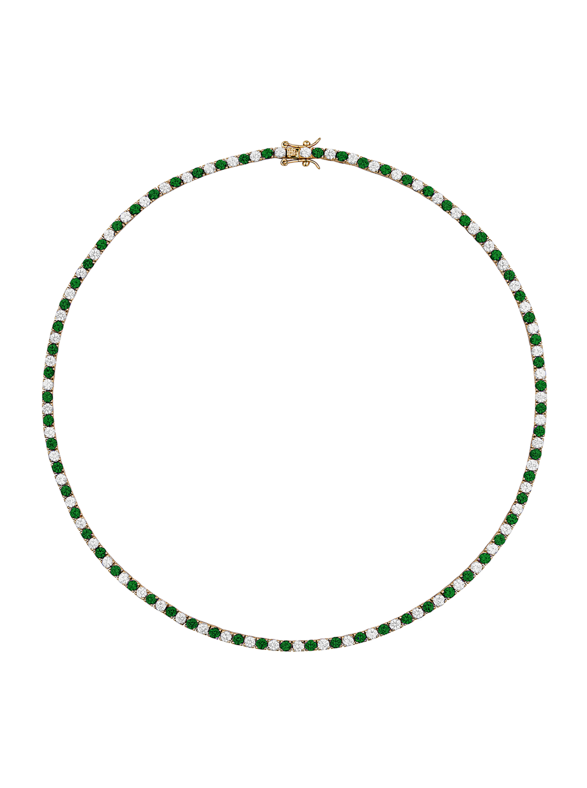 MOSS ROUND CUT, LAB WHITE SAPPHIRE AND NANO CRYSTAL EMERALD RIVIÈRE NECKLACE