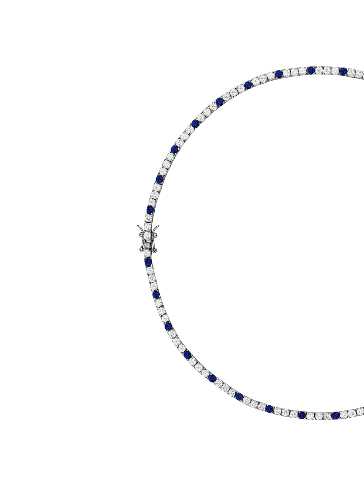 MOSS ROUND CUT, LAB 3 WHITE SAPPHIRE AND 1 BLUE SAPPHIRE RIVIÈRE NECKLACE