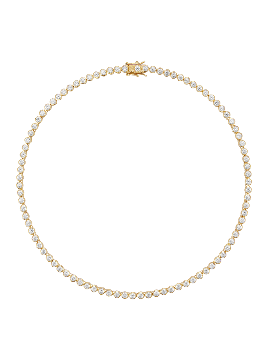 NEW SIZE: JAMES BEZEL 3MM, LAB WHITE SAPPHIRE GOLD RIVIÈRE NECKLACE