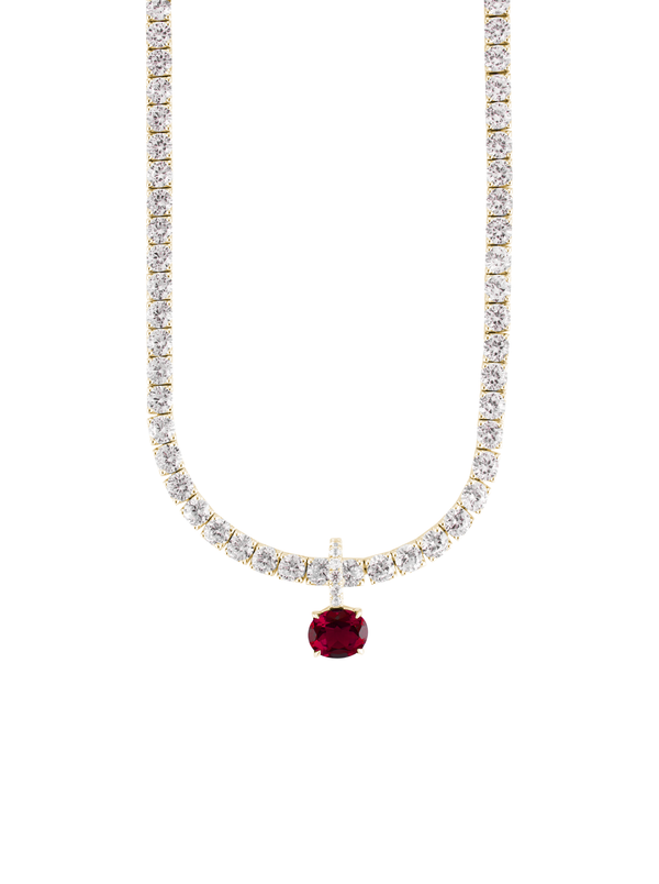 LAB-GROWN RED SAPPHIRE EAST WEST OVAL PENDANT, GOLD