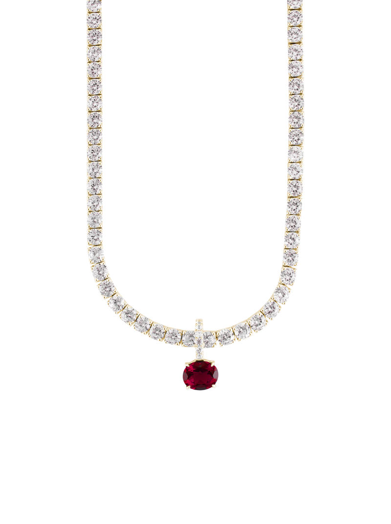 LAB RED SAPPHIRE EAST WEST OVAL PENDANT, GOLD