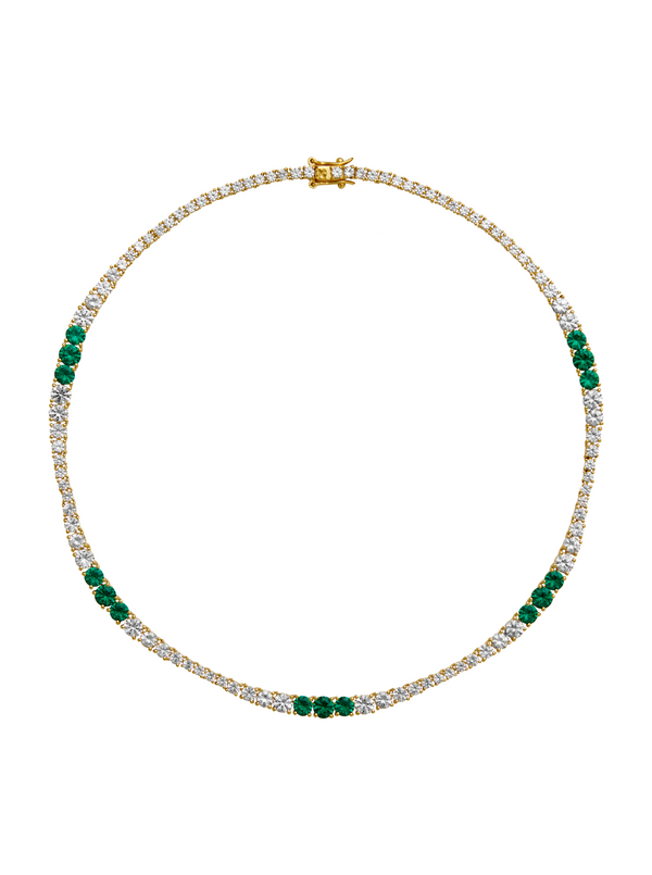 ISADORA, LAB WHITE SAPPHIRE AND NANO CRYSTAL EMERALD GRADUATED GOLD RIVIÈRE NECKLACE