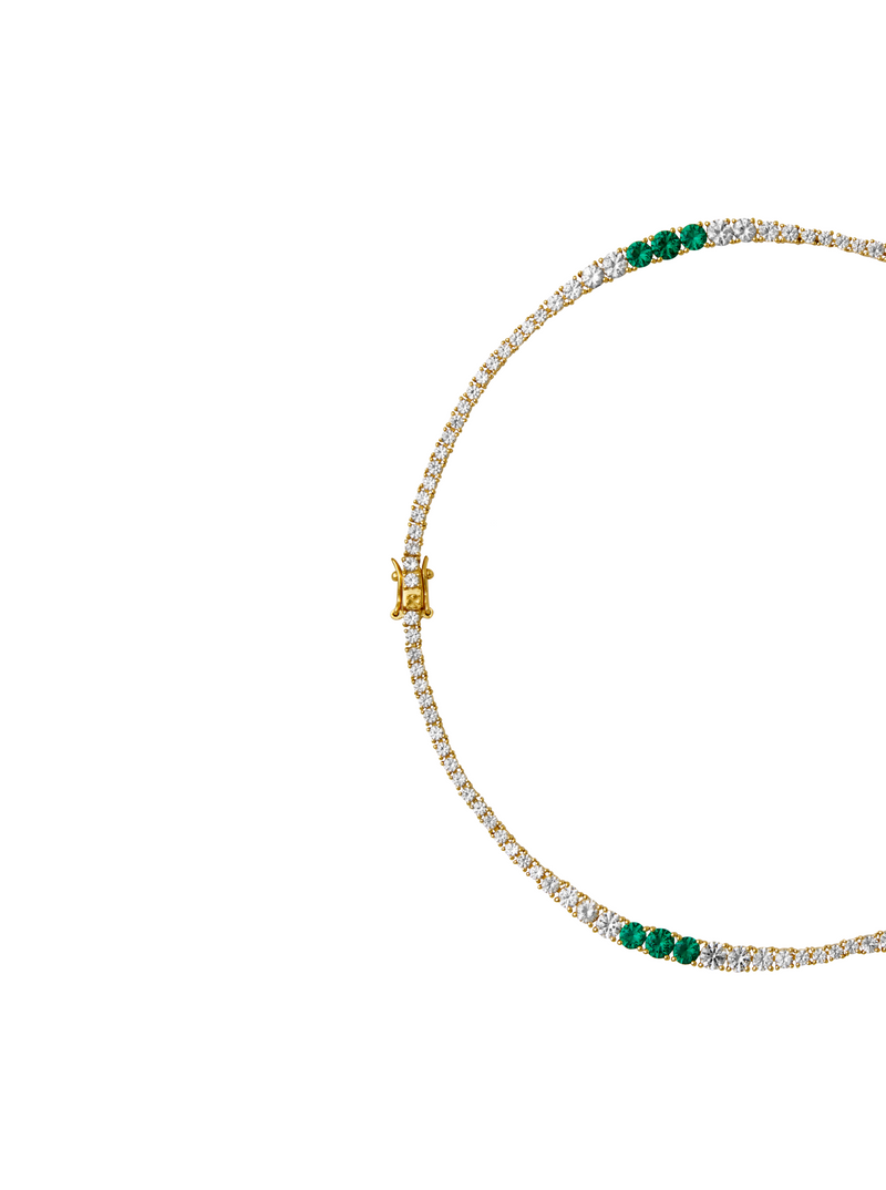 ISADORA, LAB WHITE SAPPHIRE AND NANO CRYSTAL EMERALD GRADUATED GOLD RIVIÈRE NECKLACE