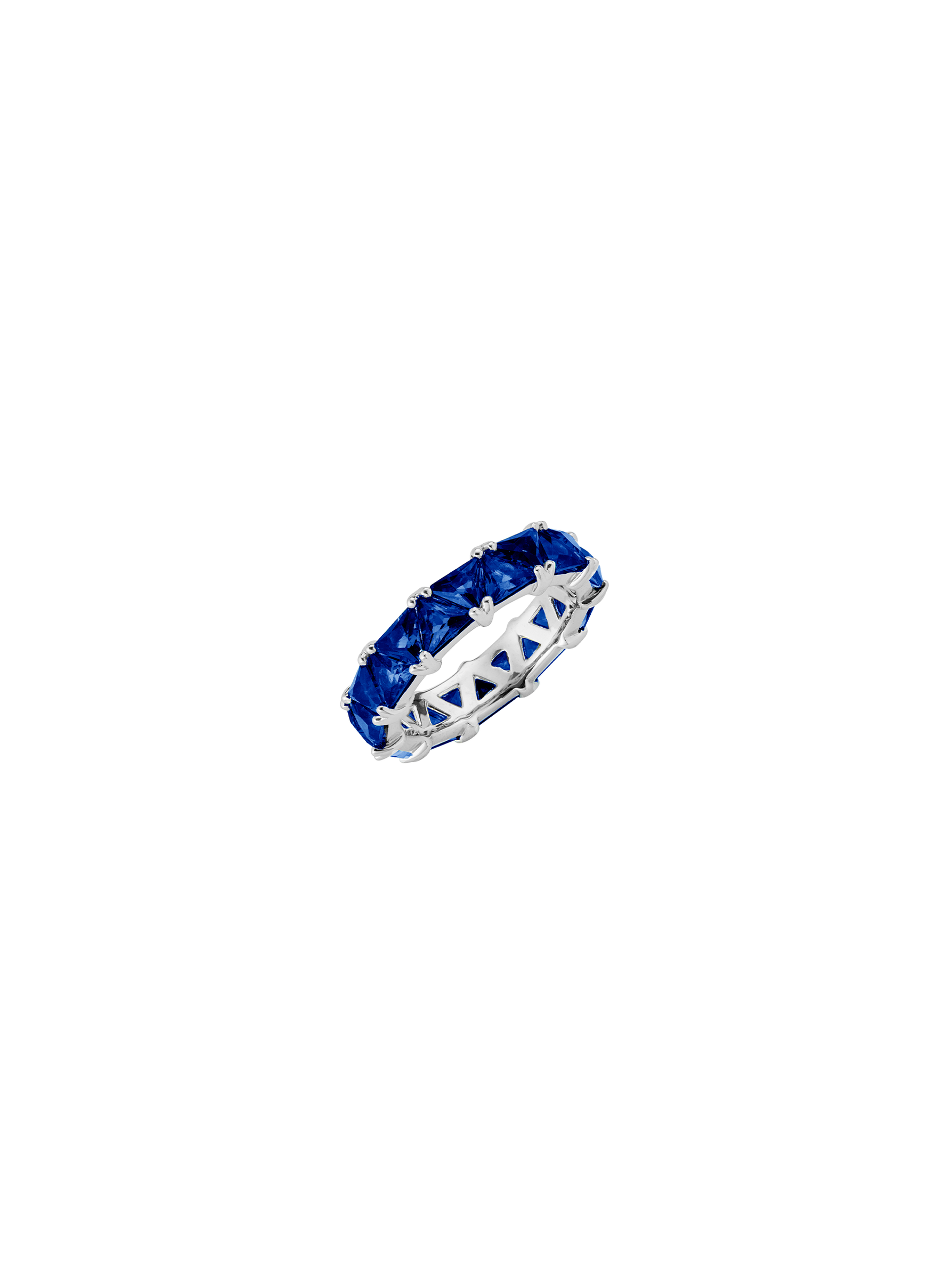 THEODORA DOUBLE TRILLION, LAB BLUE SAPPHIRE RING, SILVER