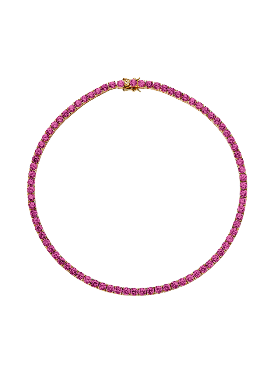 CUSTOM KATE 4.5MM ROUND CUT, LAB DARK PINK SAPPHIRE RIVIÈRE  NECKLACE