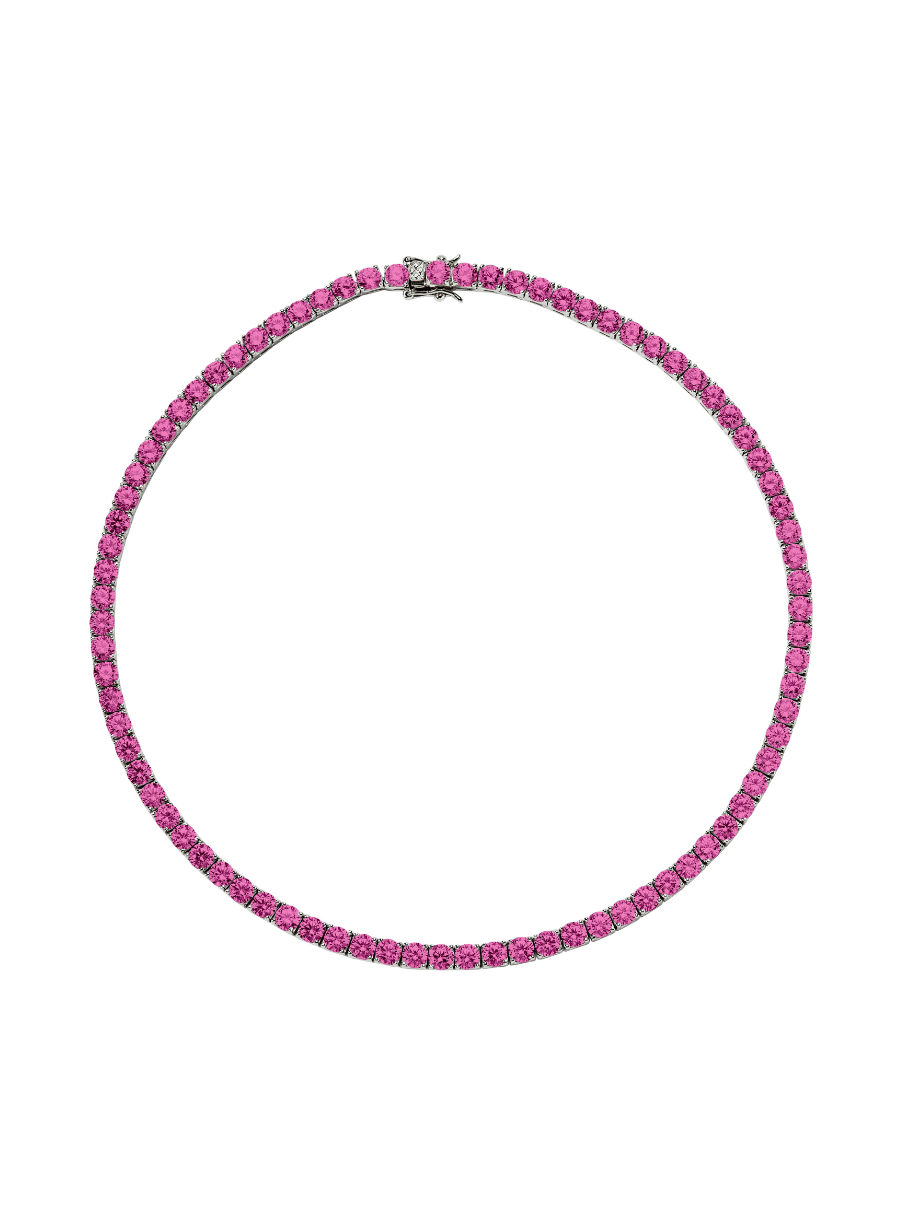 CUSTOM KATE 4.5MM ROUND CUT, LAB DARK PINK SAPPHIRE RIVIÈRE  NECKLACE