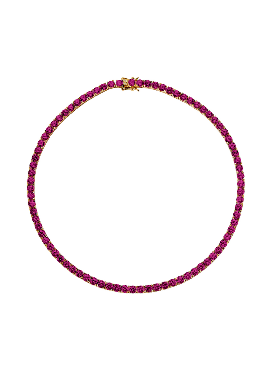 CUSTOM KATE 4.5MM ROUND CUT, LAB RED SAPPHIRE RIVIÈRE  NECKLACE