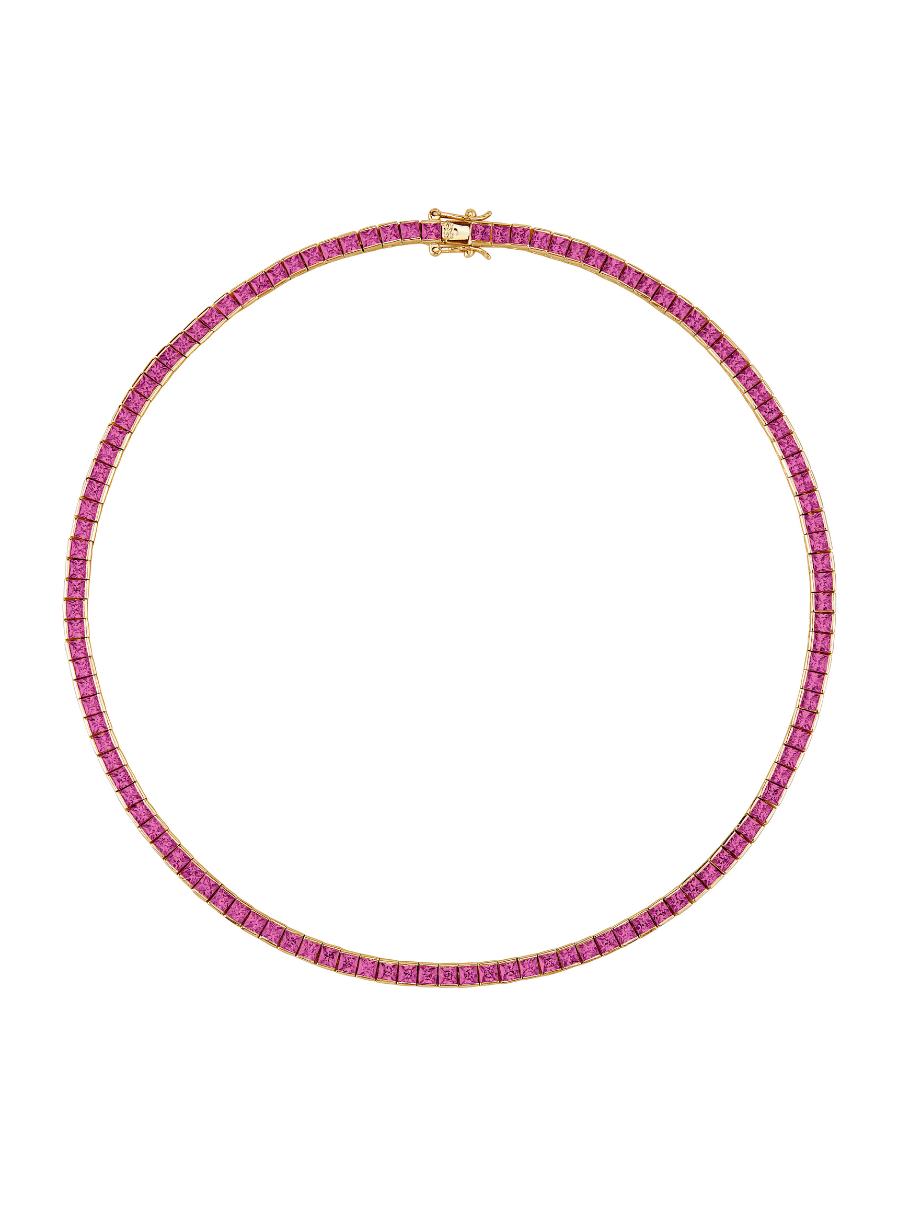 CUSTOM DORSEY PRINCESS CUT, LAB DARK PINK SAPPHIRE RIVIÈRE NECKLACE