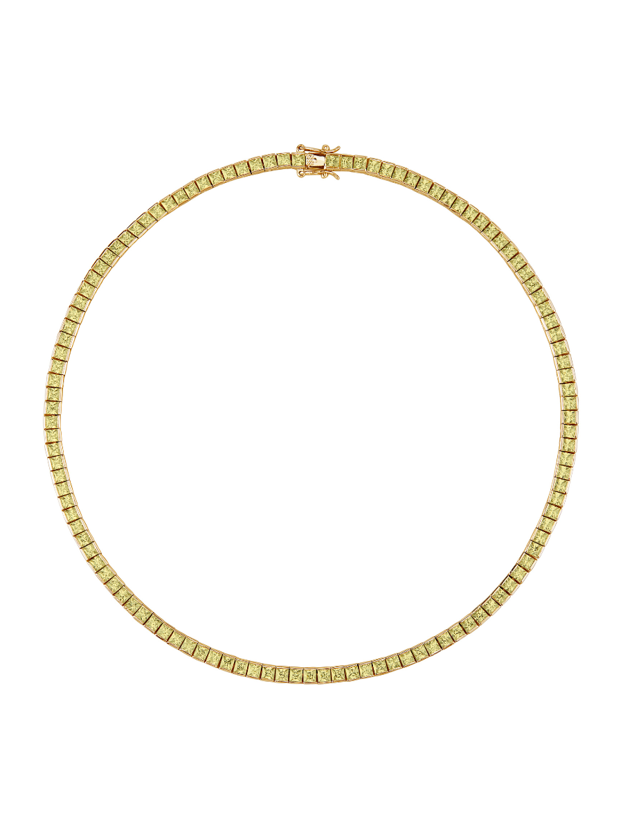 CUSTOM DORSEY PRINCESS CUT, LAB CANARY YELLOW SAPPHIRE RIVIÈRE NECKLACE